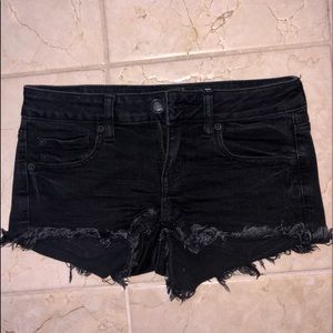 american eagle black denim shorts